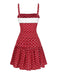 Robe plissée rouge à pois et dentelle patchwork des années 1960
