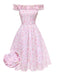 [Prévente] Robe fleurie rose à volants épaules dénudées années 1950