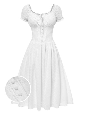 Robe blanche en coton de dentelle brodée années 1940