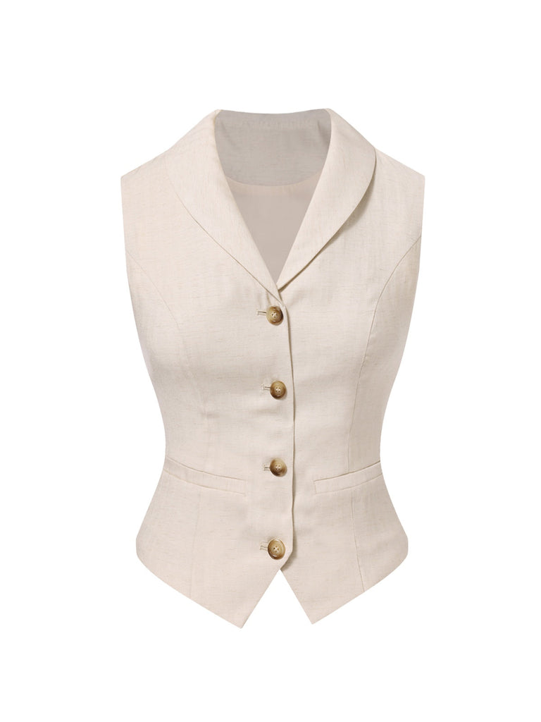 [Prévente] 2PCS Gilet col châle couleur crème et jupe plissée années 1950