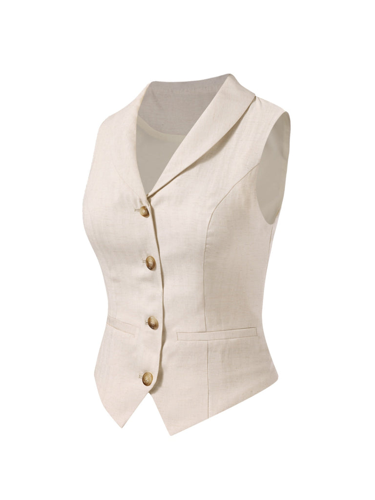 [Prévente] 2PCS Gilet col châle couleur crème et jupe plissée années 1950