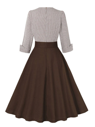 Robe à carreaux vichy colorblock col cranté des années 1950