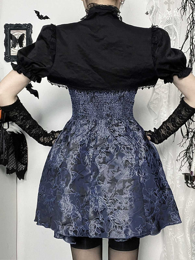 Robe tutu à lacets fleuri bleu style gothique des années 1980