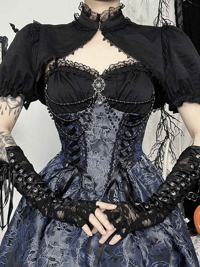 Robe tutu à lacets fleuri bleu style gothique des années 1980