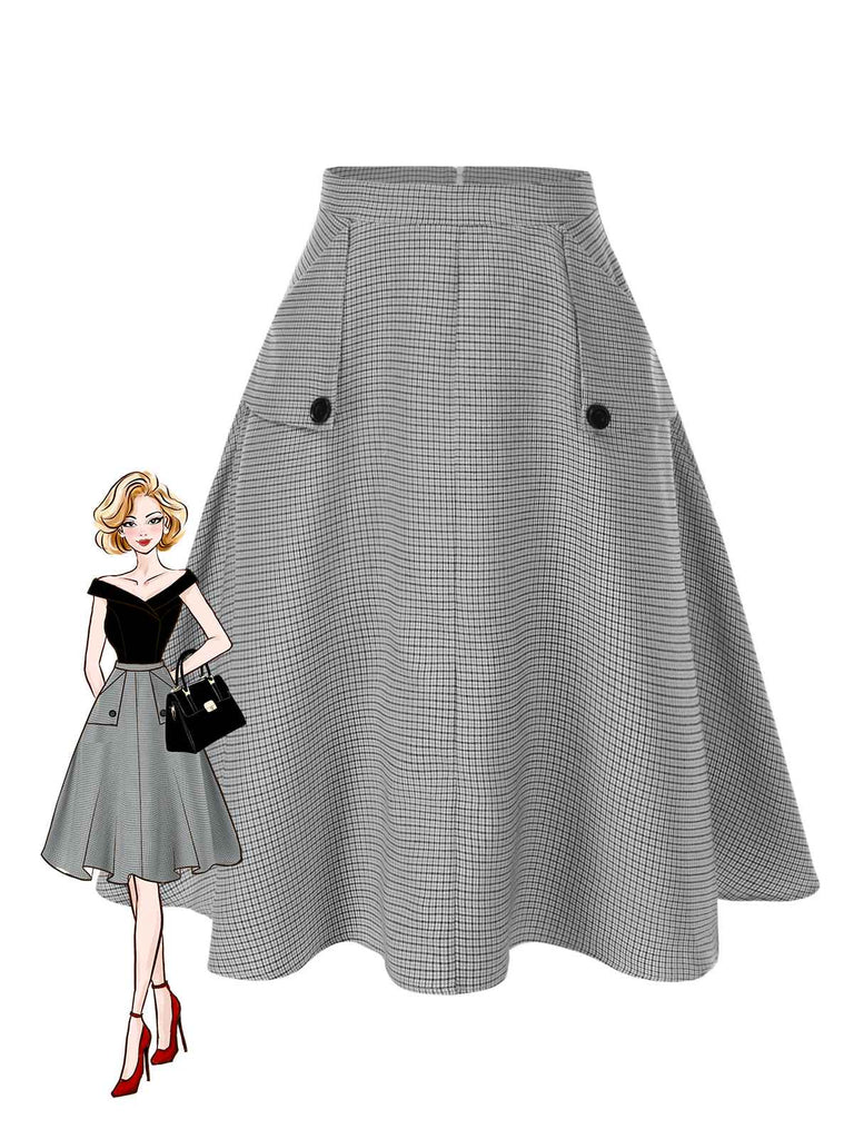 Jupe à carreaux taille haute avec poches années 1950