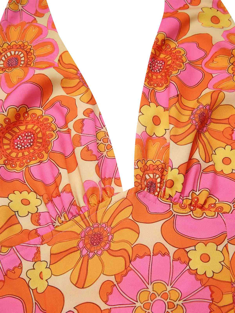 [Prévente] Haut dos nu fleuri hippie orange des années 1960