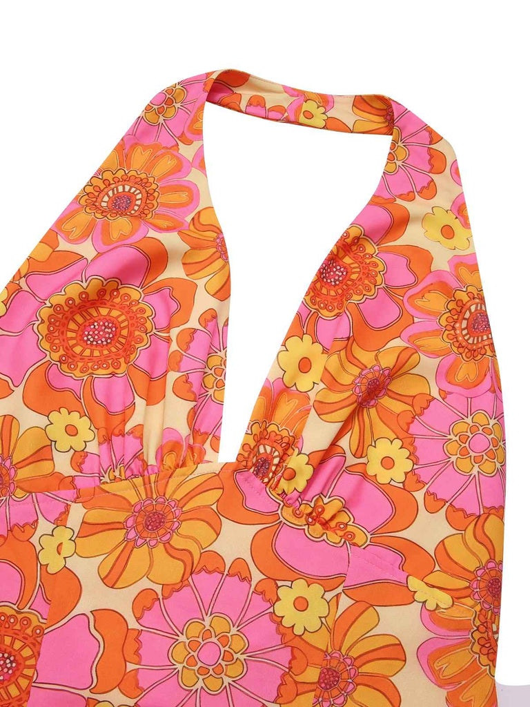 [Prévente] Haut dos nu fleuri hippie orange des années 1960
