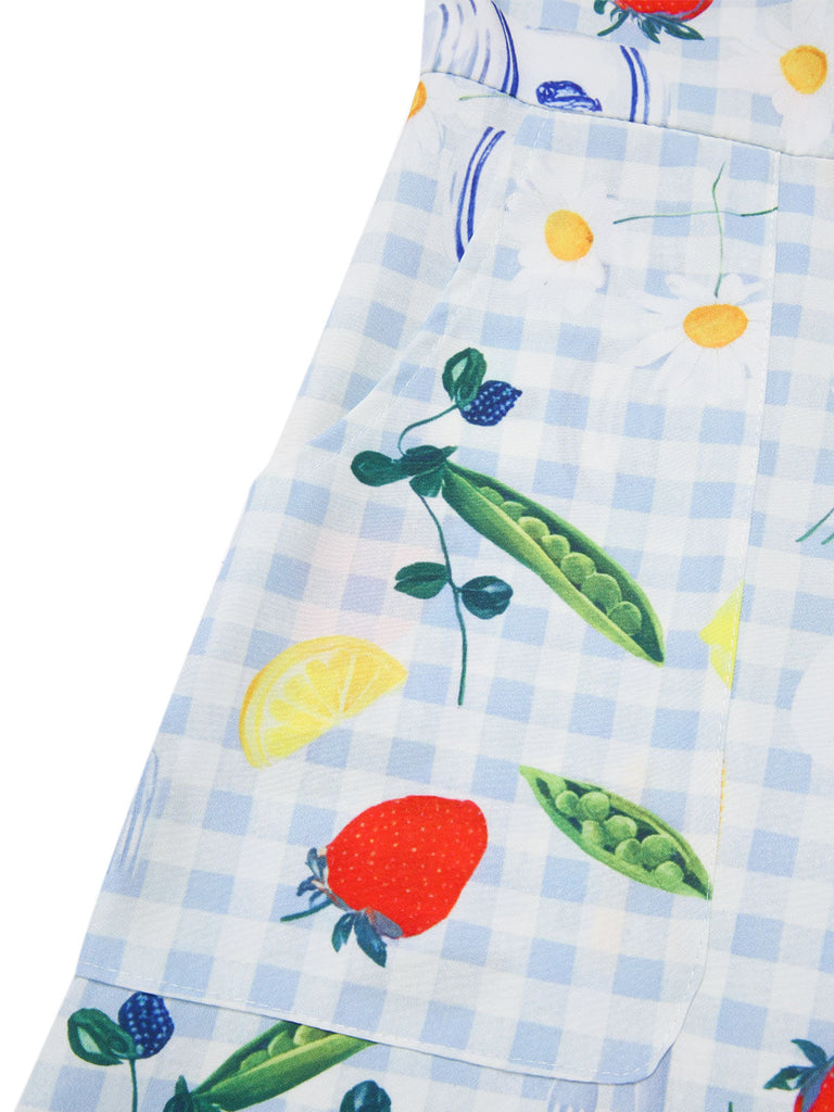 [Prévente] Combishort bleue à carreaux et fleurs années 1970