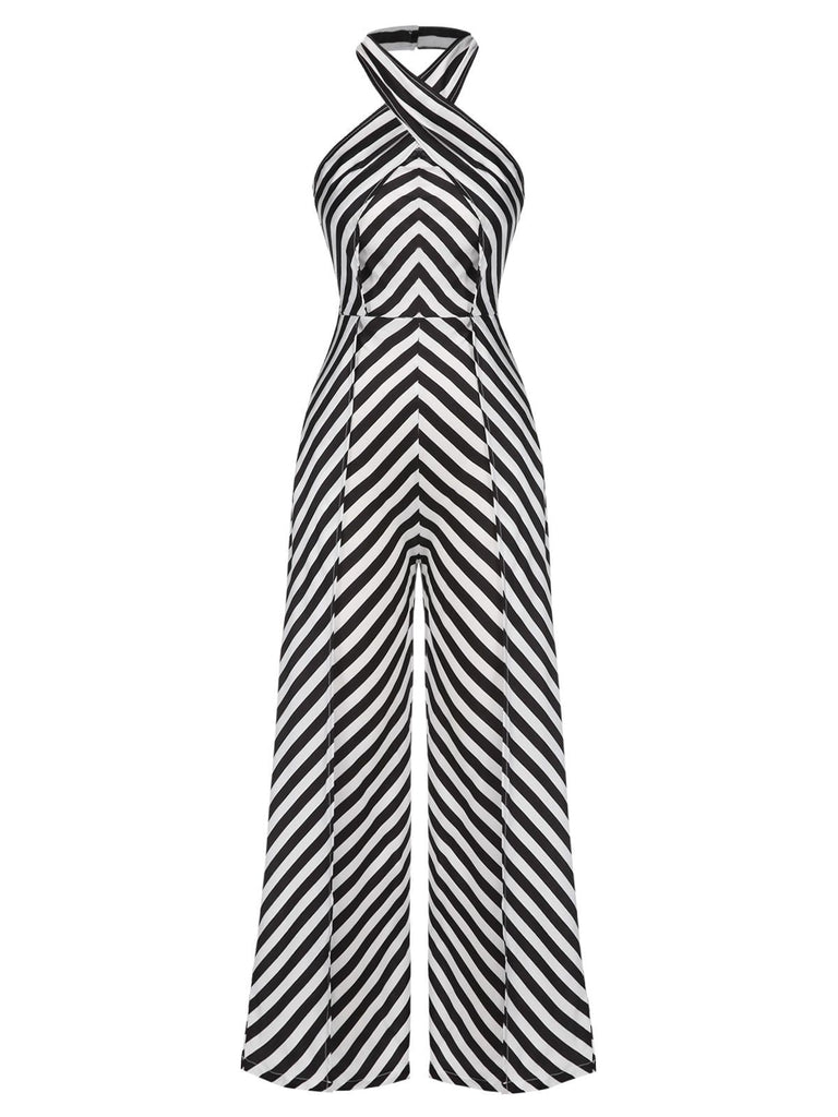 [Prévente] Combinaison dos nu croisée rayures obliques noir et blanc années 1970