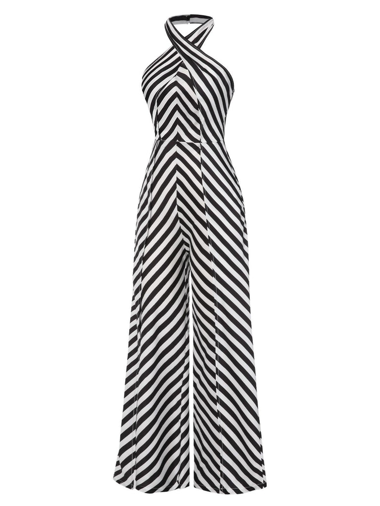 [Prévente] Combinaison dos nu croisée rayures obliques noir et blanc années 1970