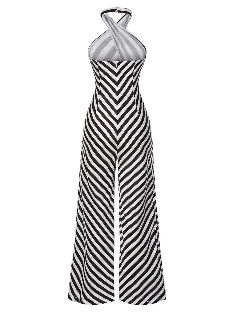 [Prévente] Combinaison dos nu croisée rayures obliques noir et blanc années 1970