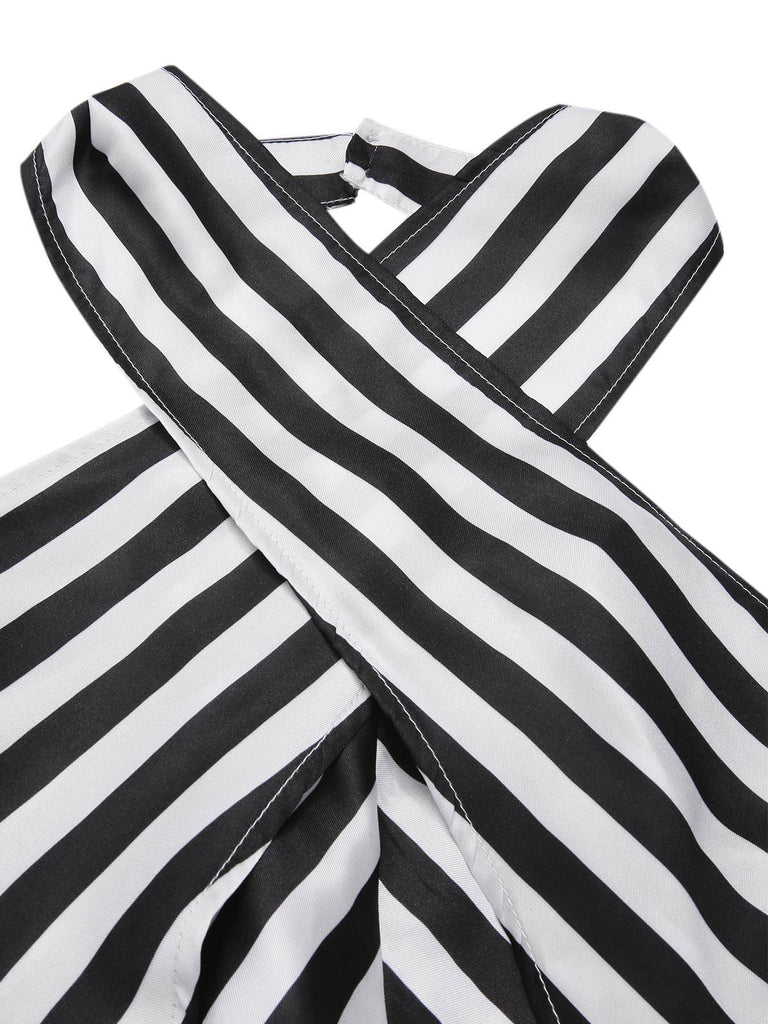 [Prévente] Combinaison dos nu croisée rayures obliques noir et blanc années 1970
