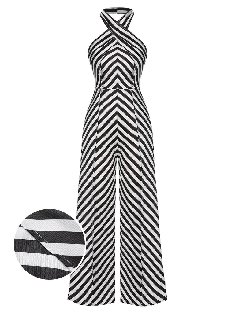[Prévente] Combinaison dos nu croisée rayures obliques noir et blanc années 1970