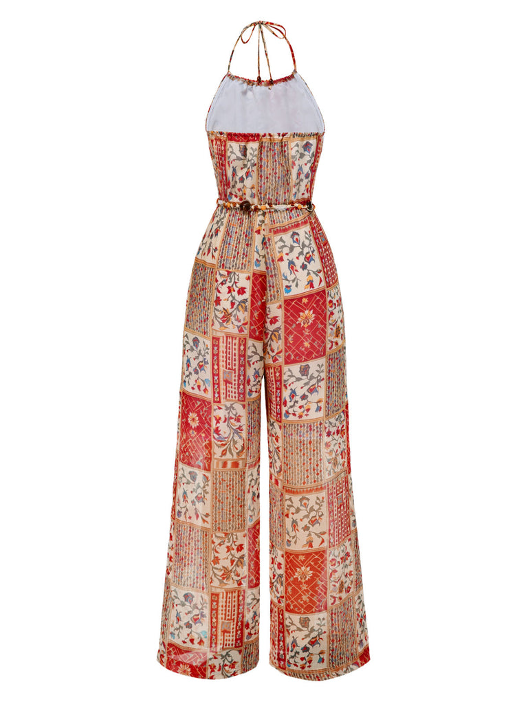 [Prévente] Combinaison bohème à fleurs et perles licou années 1970