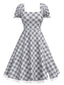 [Prévente] Robe boutonnée à manches bouffantes carreaux noir années 1950