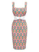 [Prévente] Robe crayon col carré florale et arc-en-ciel des années 1960