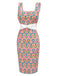 [Prévente] Robe crayon col carré florale et arc-en-ciel des années 1960
