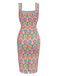 [Prévente] Robe crayon col carré florale et arc-en-ciel des années 1960