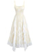 Robe beige en dentelle fleurie à volants et nœud années 1940