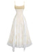 Robe beige en dentelle fleurie à volants et nœud années 1940