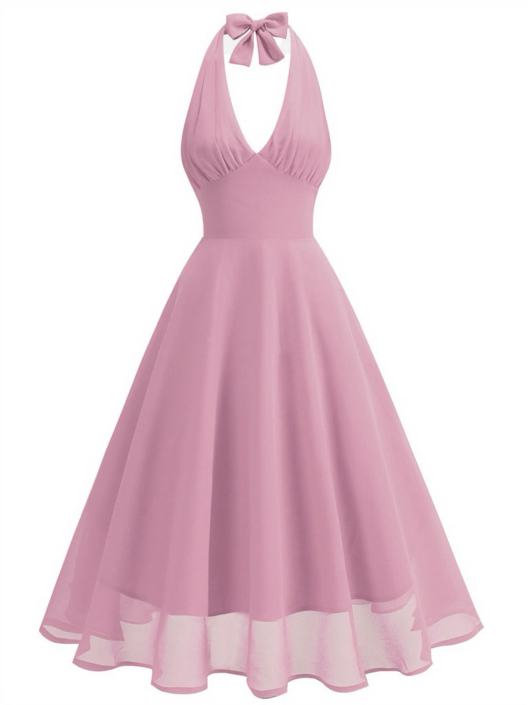 Robe dos nu en maille col V et licou des années 1950