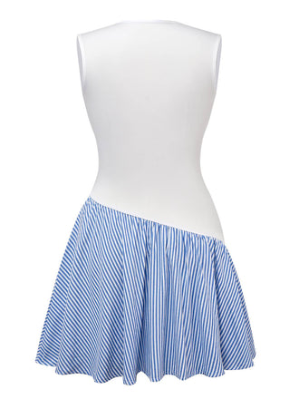 Robe plissée patchwork rayures bleues des années 1950