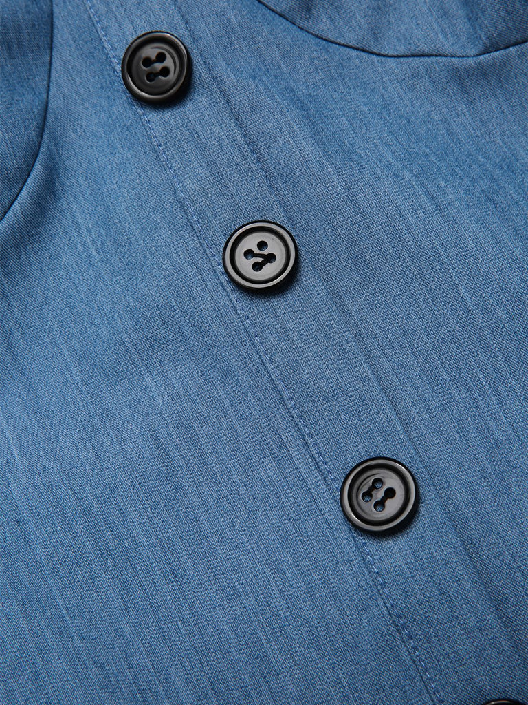 [Prévente] Robe bleue en denim à pois et maille années 1950