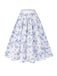 [Prévente] 2PCS hauts bouffants blancs épaules dénudées et jupe fleurie bleue années 1950