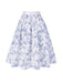 [Prévente] 2PCS hauts bouffants blancs épaules dénudées et jupe fleurie bleue années 1950