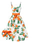 Robe orange à bretelles et nœud à la taille années 1950