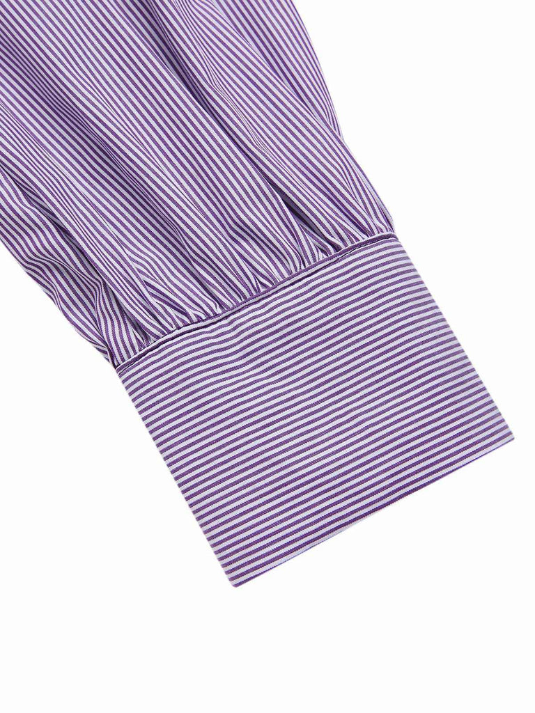 [Prévente] 2PCS chemisier rayé à revers et jupe unie lavande années 40