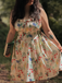 Robe Midi Verte Bretelles Fraise Années 1950
