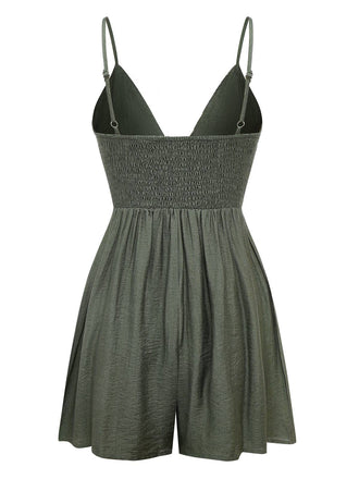 Combishort vert foncé à smocks brodé années 1950