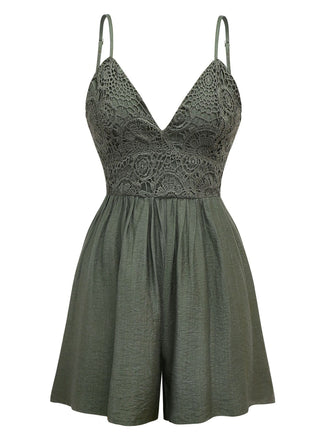 Combishort vert foncé à smocks brodé années 1950