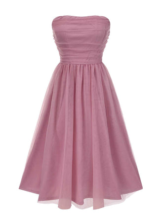 Robe bandeau en maille froncée unie rose foncé des années 1950