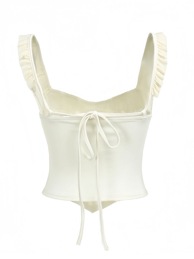 Camisole corset à volants en patchwork de maille années 1960