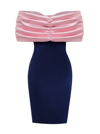 Robe rose velours à gros nœud épaules dénudées années 1960