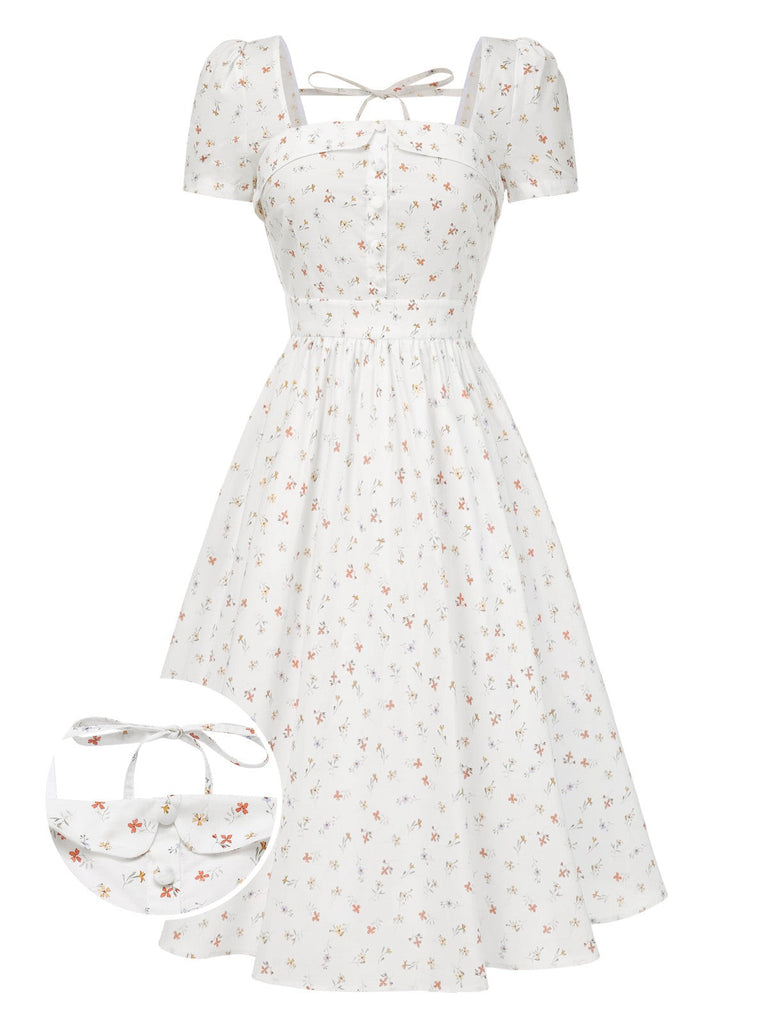 [Prévente] Robe blanche en coton petites fleurs des années 1950