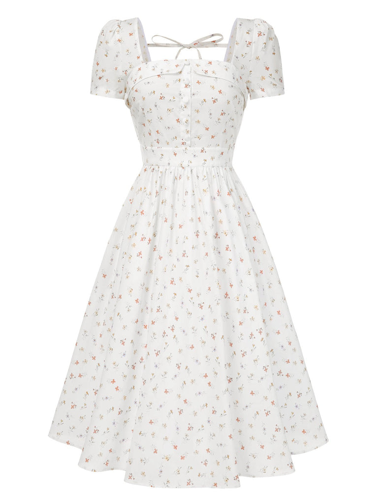 [Prévente] Robe blanche en coton petites fleurs des années 1950