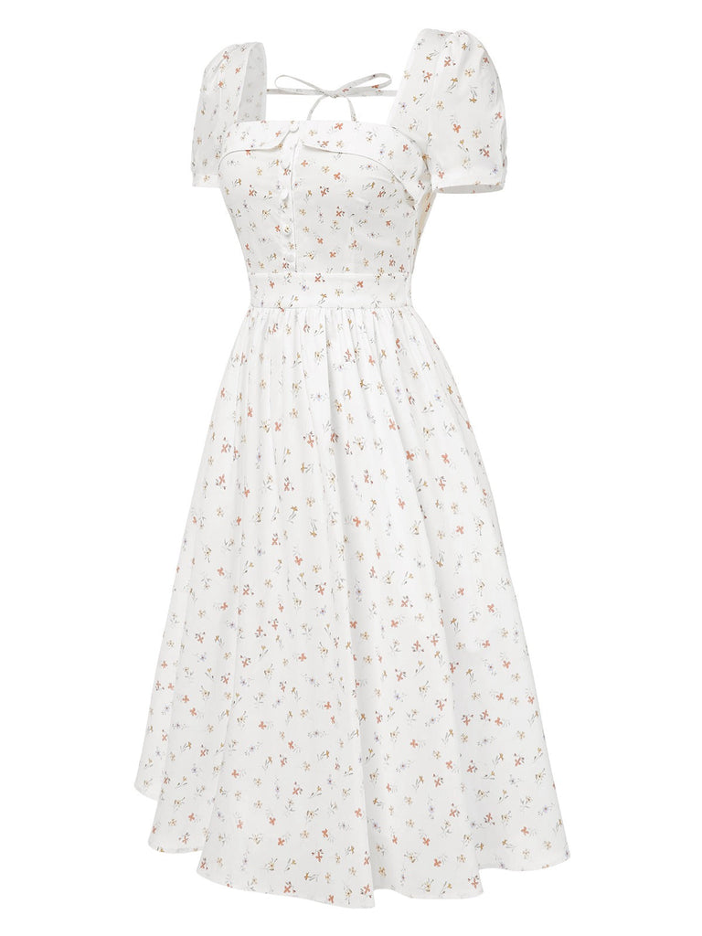 [Prévente] Robe blanche en coton petites fleurs des années 1950