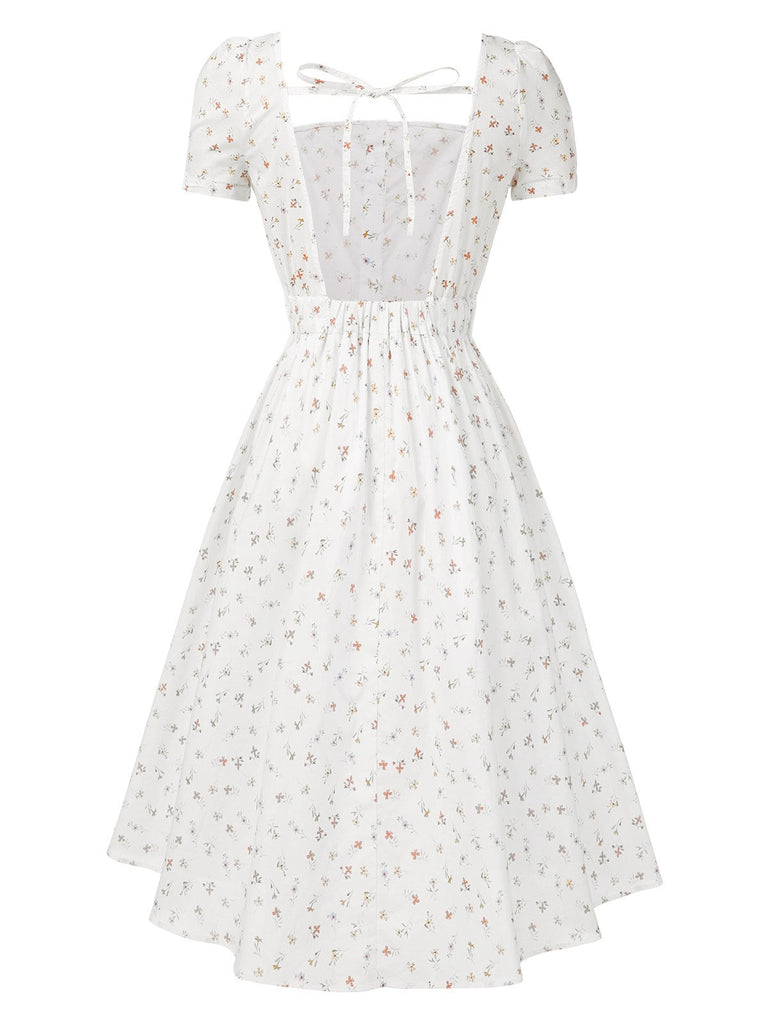 [Prévente] Robe blanche en coton petites fleurs des années 1950