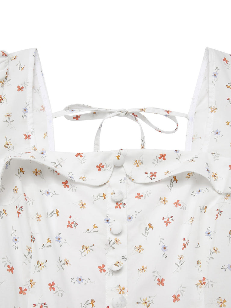[Prévente] Robe blanche en coton petites fleurs des années 1950