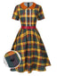 [Prévente] Robe à carreaux multicolore col Claudine des années 1950