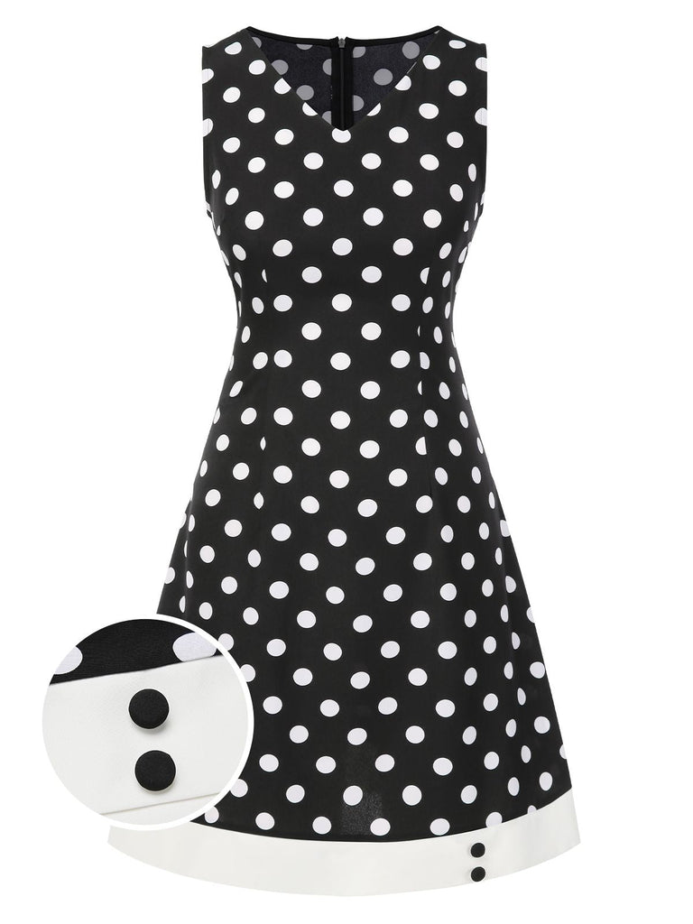 [Prévente] Robe noire à pois et col en V des années 1960