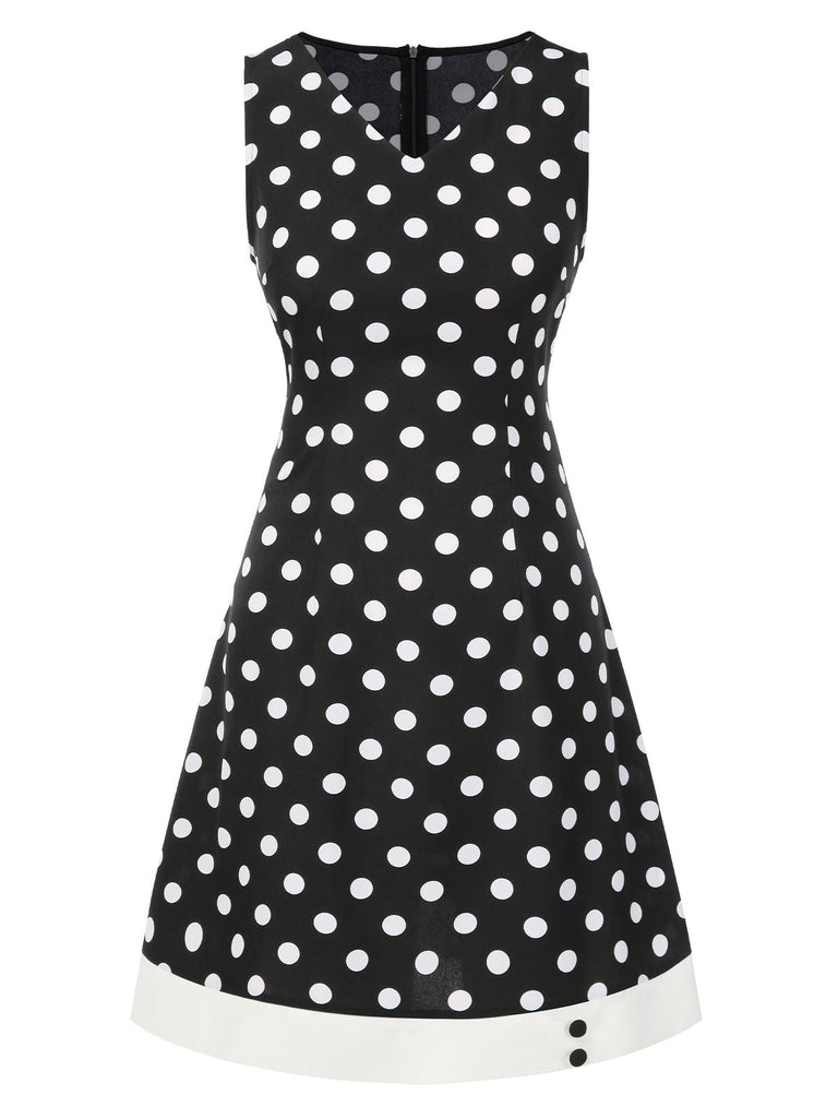 [Prévente] Robe noire à pois et col en V des années 1960