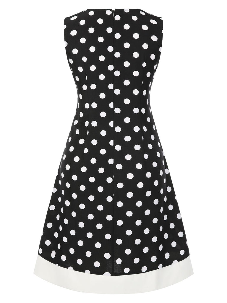 [Prévente] Robe noire à pois et col en V des années 1960