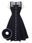[Prévente] Robe boutonnée bleu marine brodée patchwork années 1950