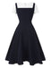 [Prévente] Robe boutonnée bleu marine brodée patchwork années 1950