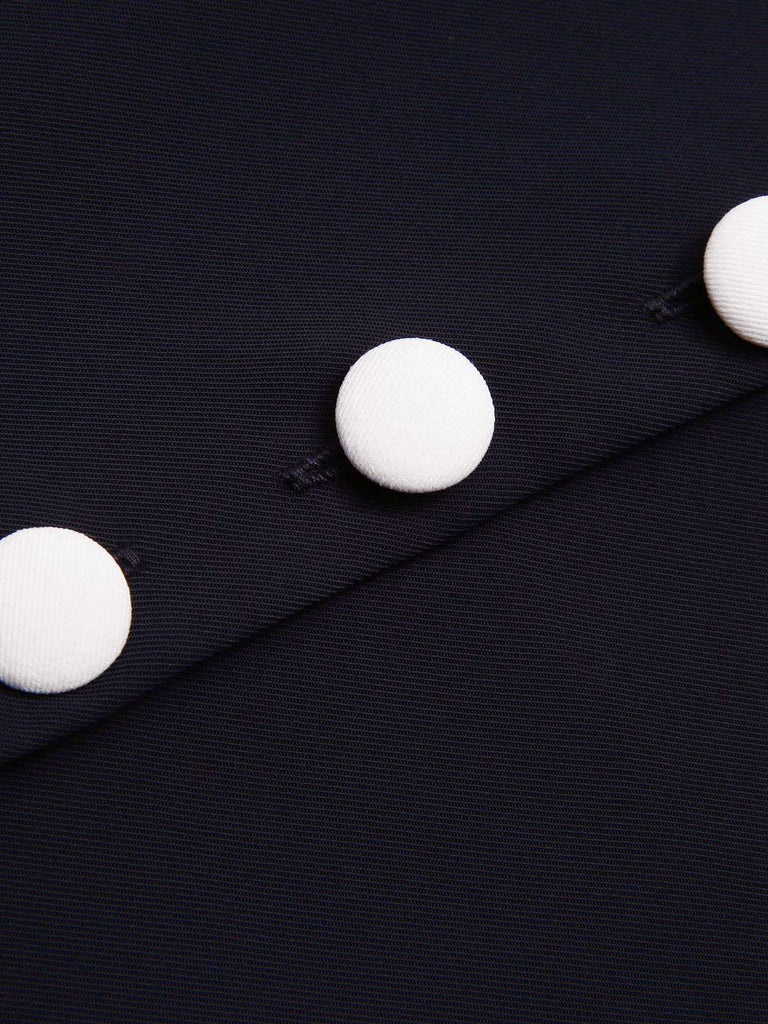 [Prévente] Robe boutonnée bleu marine brodée patchwork années 1950
