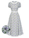 [Prévente] Robe col claudine roses froncé lavande années 1940